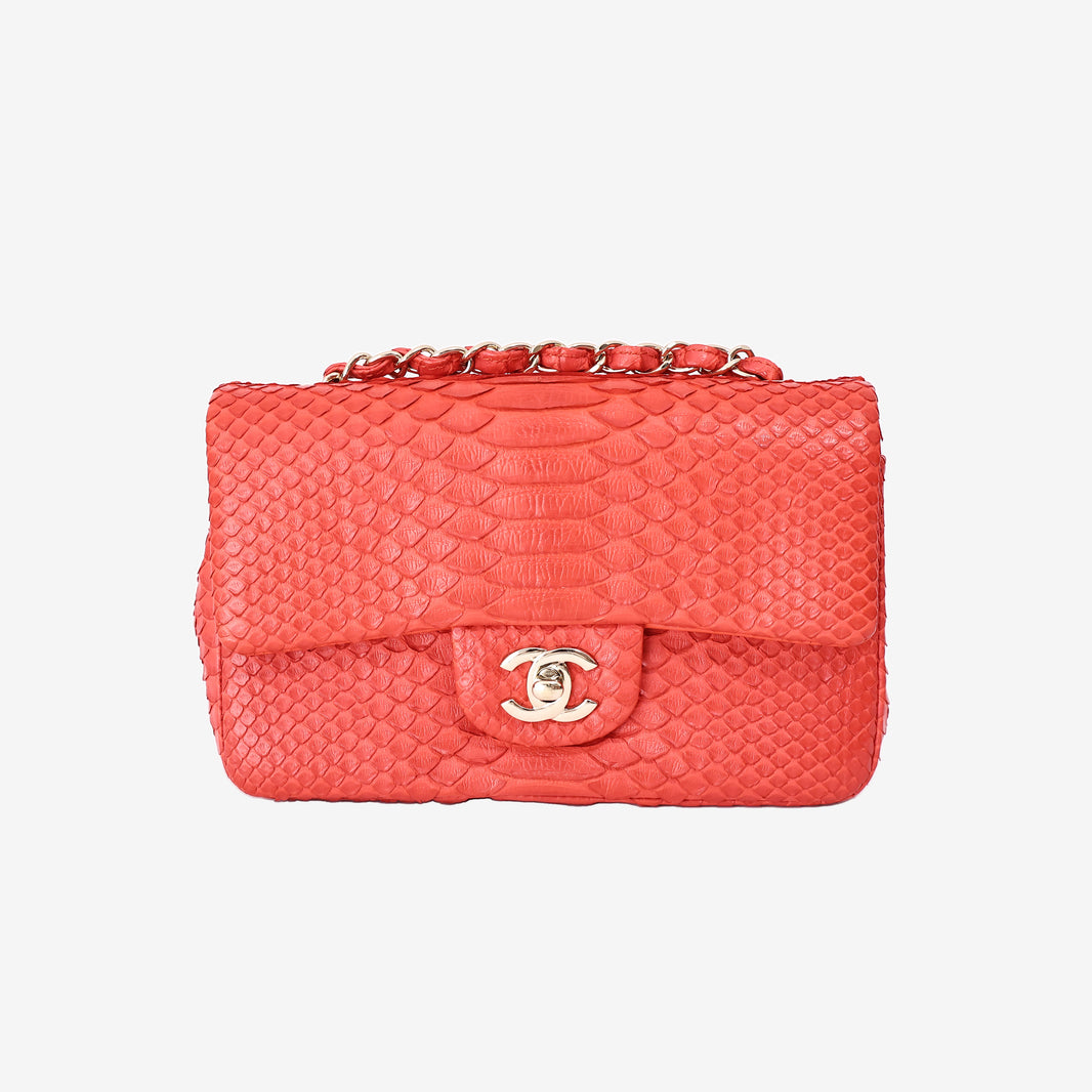 Chanel Classic Mini Rectangular Flap Bag in Red Python Skin with Gold Hardware
