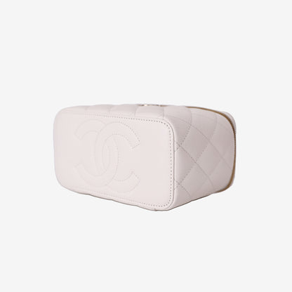 Chanel Vanity Case with Chain Bag in White Caviar Leather with Gold Hardware