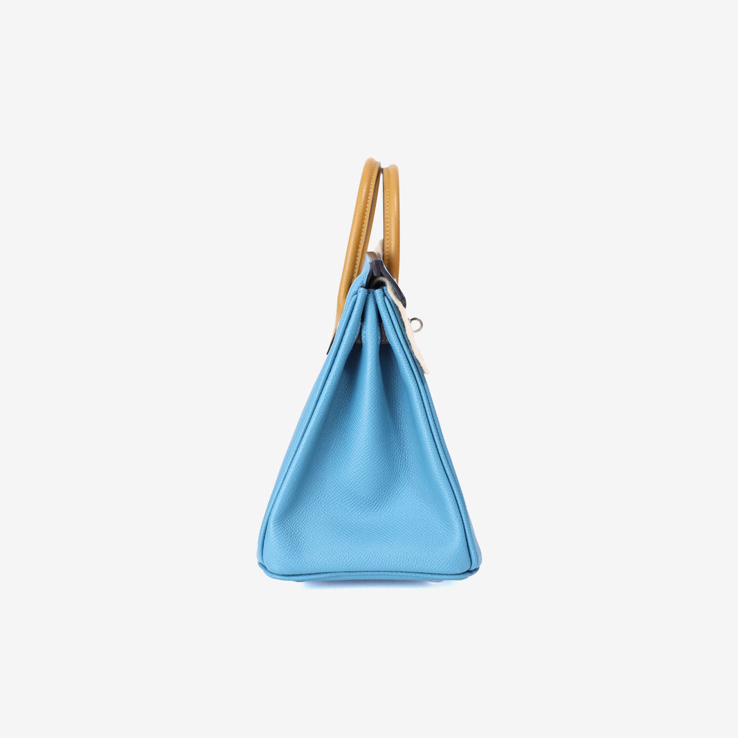 Hermès Birkin 25 in Bleu Jean/Ecorce/Sesame Epsom Leather with Palladium Hardware side view