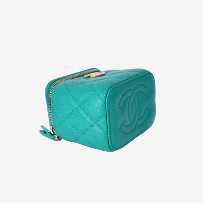 Chanel Sweetheart Mini Vanity Case in Green Caviar Leather with Gold Hardware