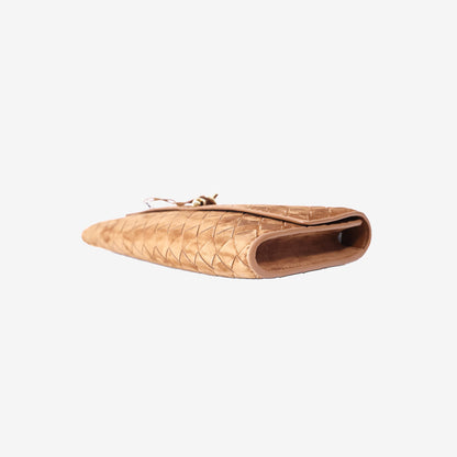 Bottega Veneta Andiamo Intrecciato Long Clutch in Brown Suede Leather with Gold Hardware