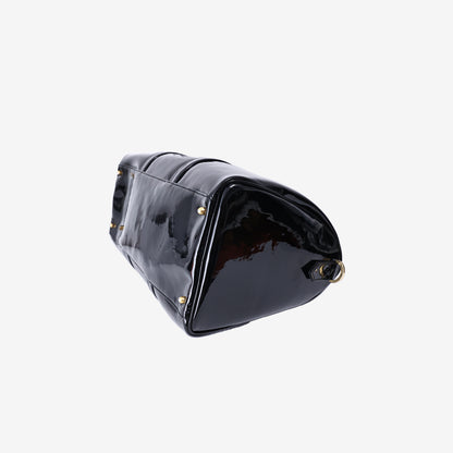 Chanel Vintage CC Boston Travel Bag in Black Patent Leather with Gold Hardware