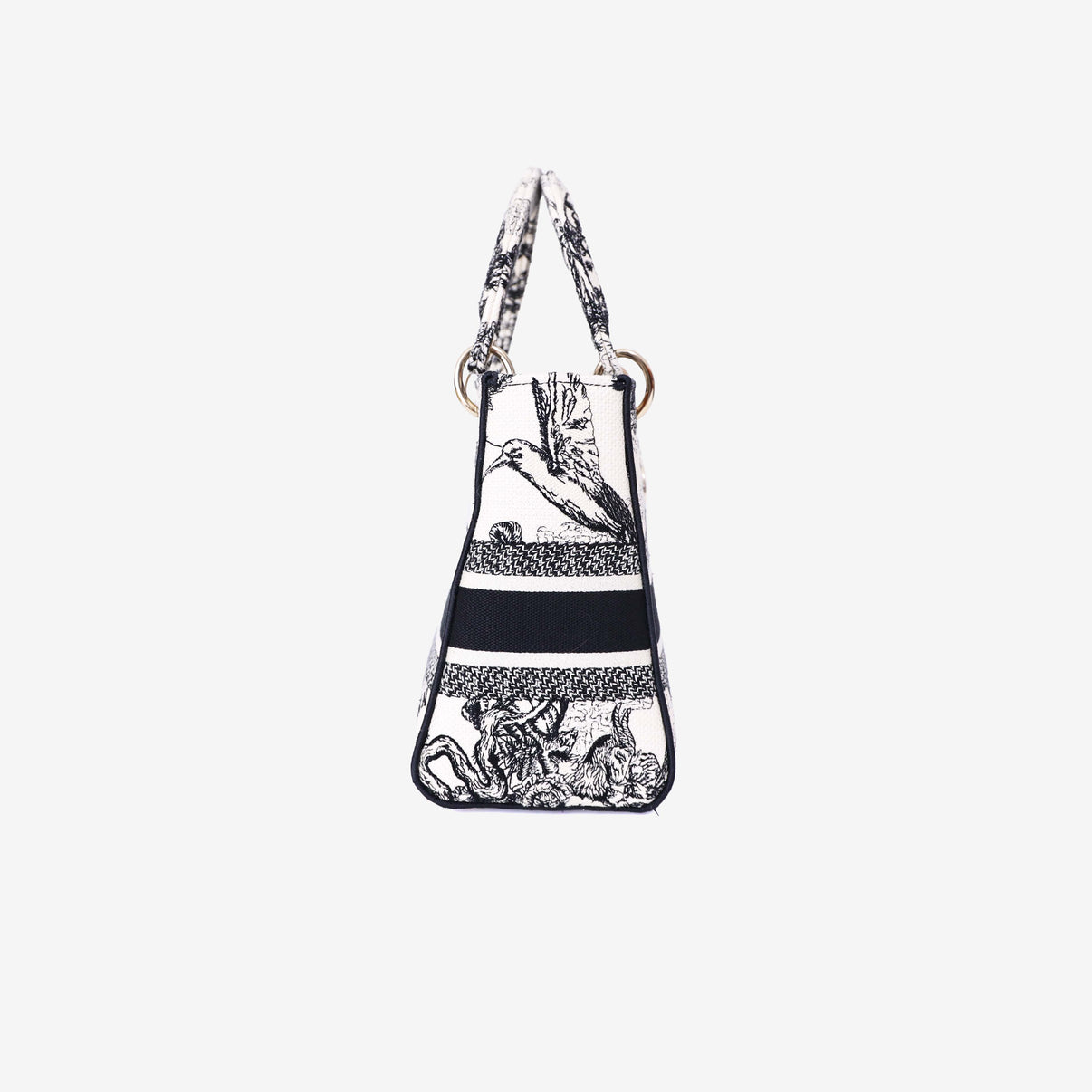 Dior Medium Lady D-Lite Zodiac Embroidered Bag in White/Black Canvas with Gold Hardware side view