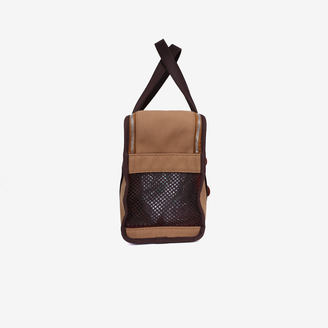 Hermès Dog Carrying Bag in Fauve/Feu Canvas Leather with Palladium Hardware side view