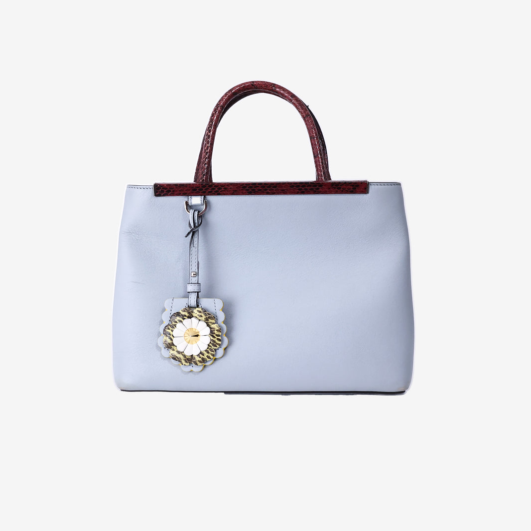 Fendi 2Jours Tote Bag in Light Blue Calfskin Leather with Red Snakeskin Handles