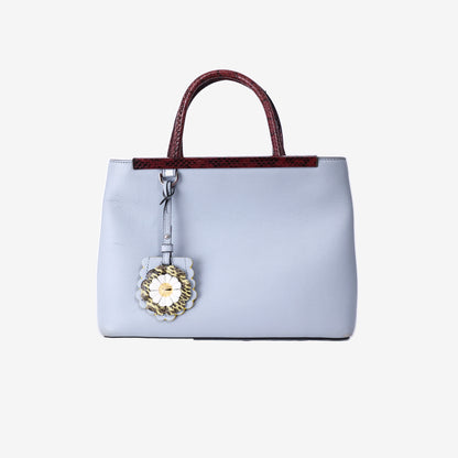 Fendi 2Jours Tote Bag in Light Blue Calfskin Leather with Red Snakeskin Handles