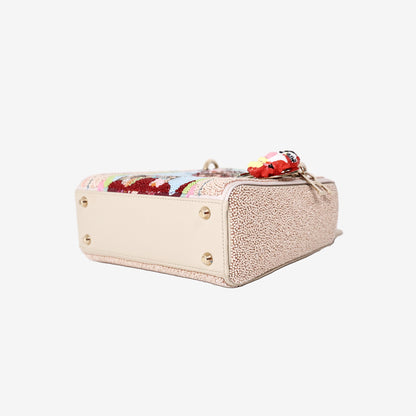 Dior Lady Dior Art Edition Mini Bag by Genieve Figgis with Multicoloured Beaded Embellishments and Gold Hardware