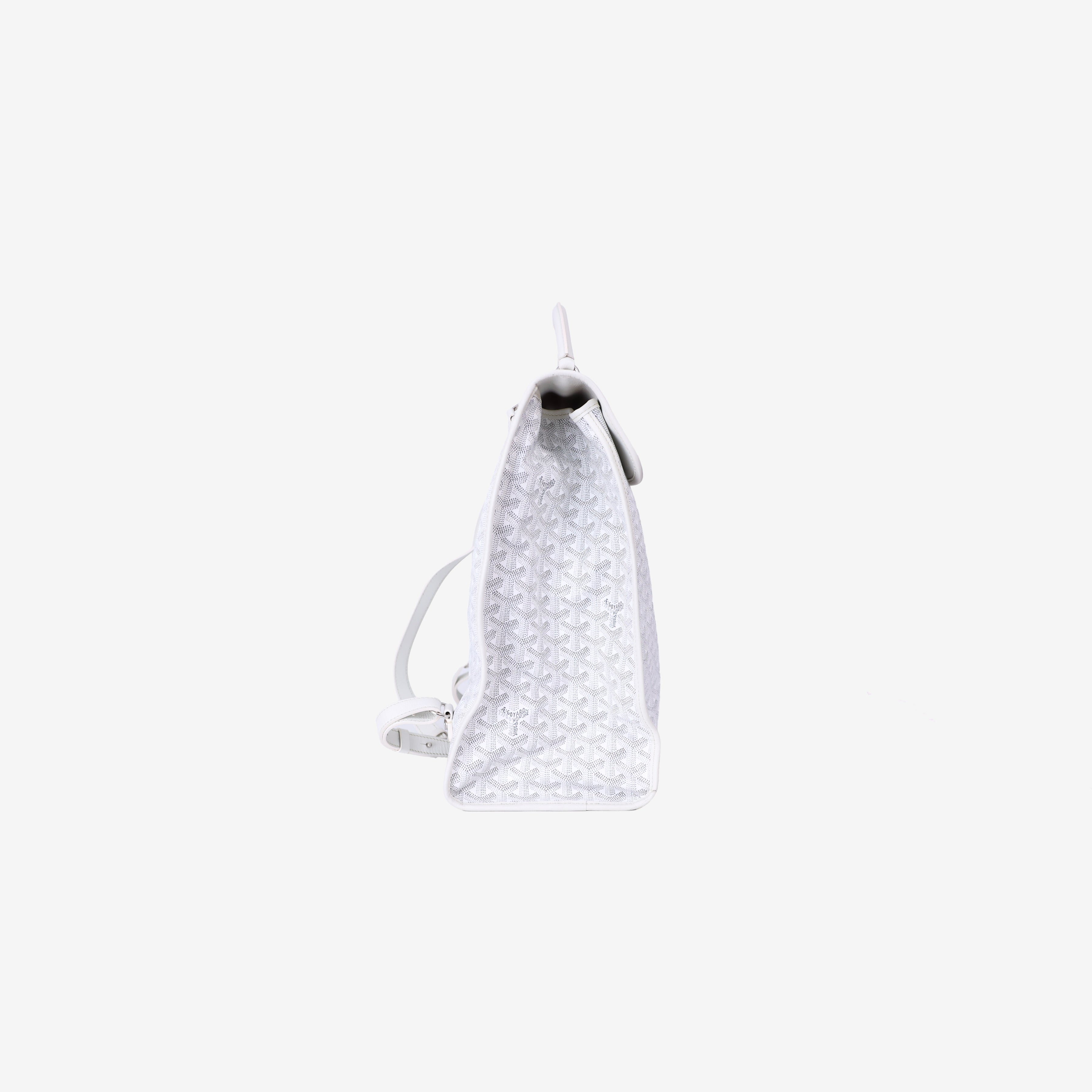 Goyard Saint Léger Backpack in White Goyardine Canvas with Chevroches Calfskin Trim with Silver Hardware side view
