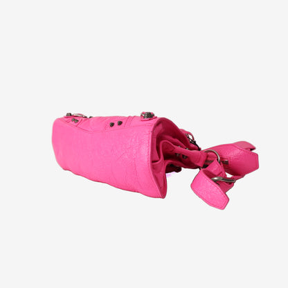 Balenciaga Neo Cagole City Bag in Fluorescent Pink Crinkled Lambskin Leather with Silver Hardware