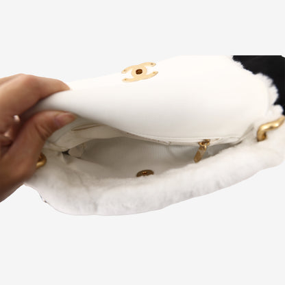 Chanel Shearling Flap Bag in Ecru Shearling/Lambskin Leather with Gold Hardware