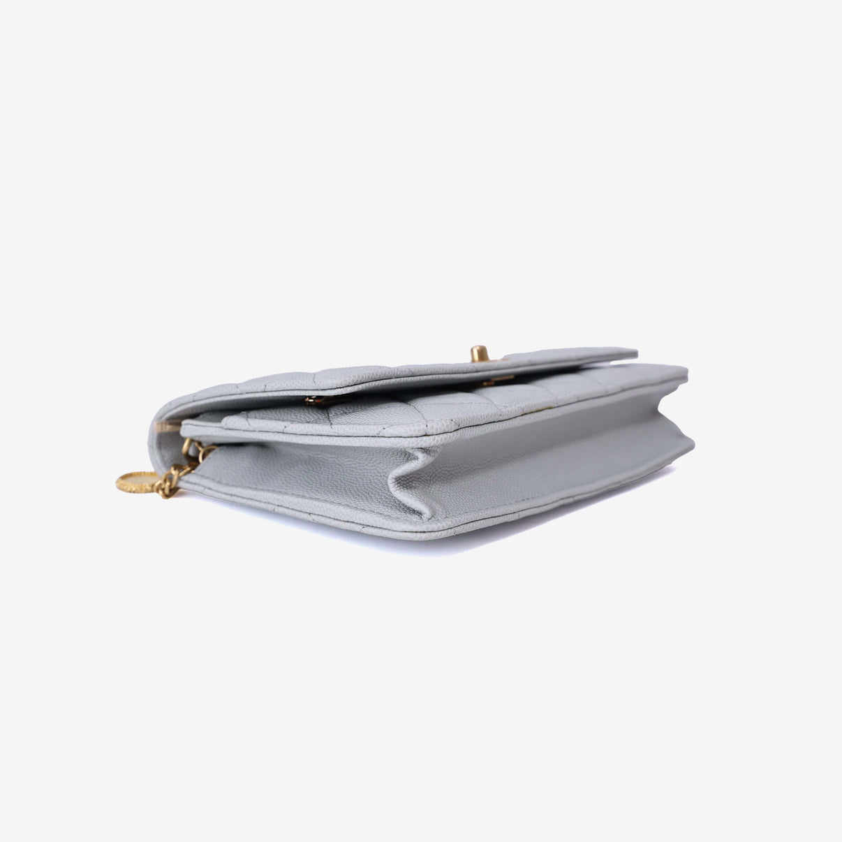 Chanel Wallet on Chain in Grey Caviar Leather with Gold Hardware bottom side view