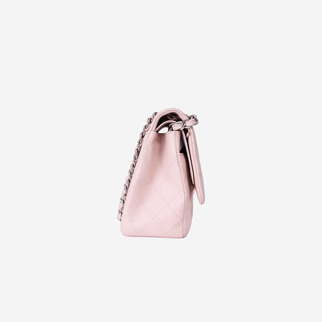Chanel Classic Jumbo Flap Bag in Light Pink Grained Calfskin Leather with Silver Hardware side view