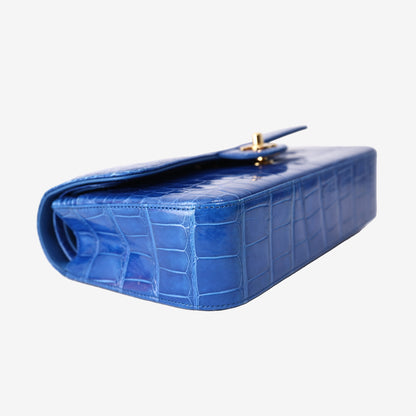 Chanel Classic Double Flap Bag in Royal Blue Alligator Leather with Gold Hardware