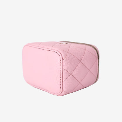 Chanel Mini Square Vanity Case in Sakura Pink Caviar Leather with Gold Hardware