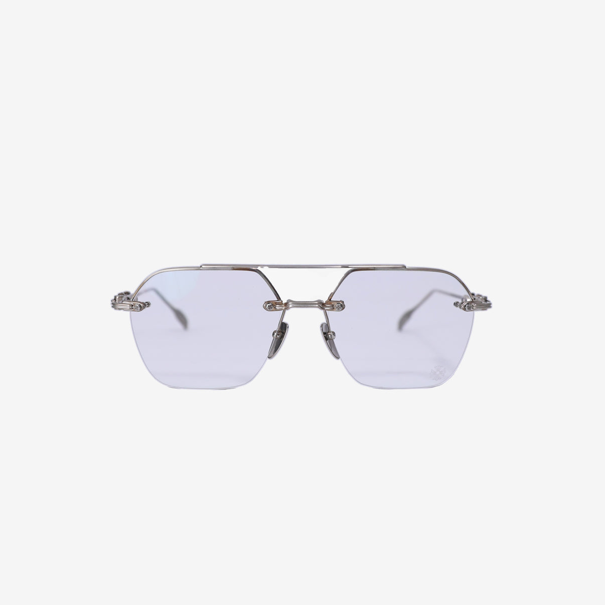 Chrome Hearts Fluid Frame Glasses in Silver Metal side view front view
