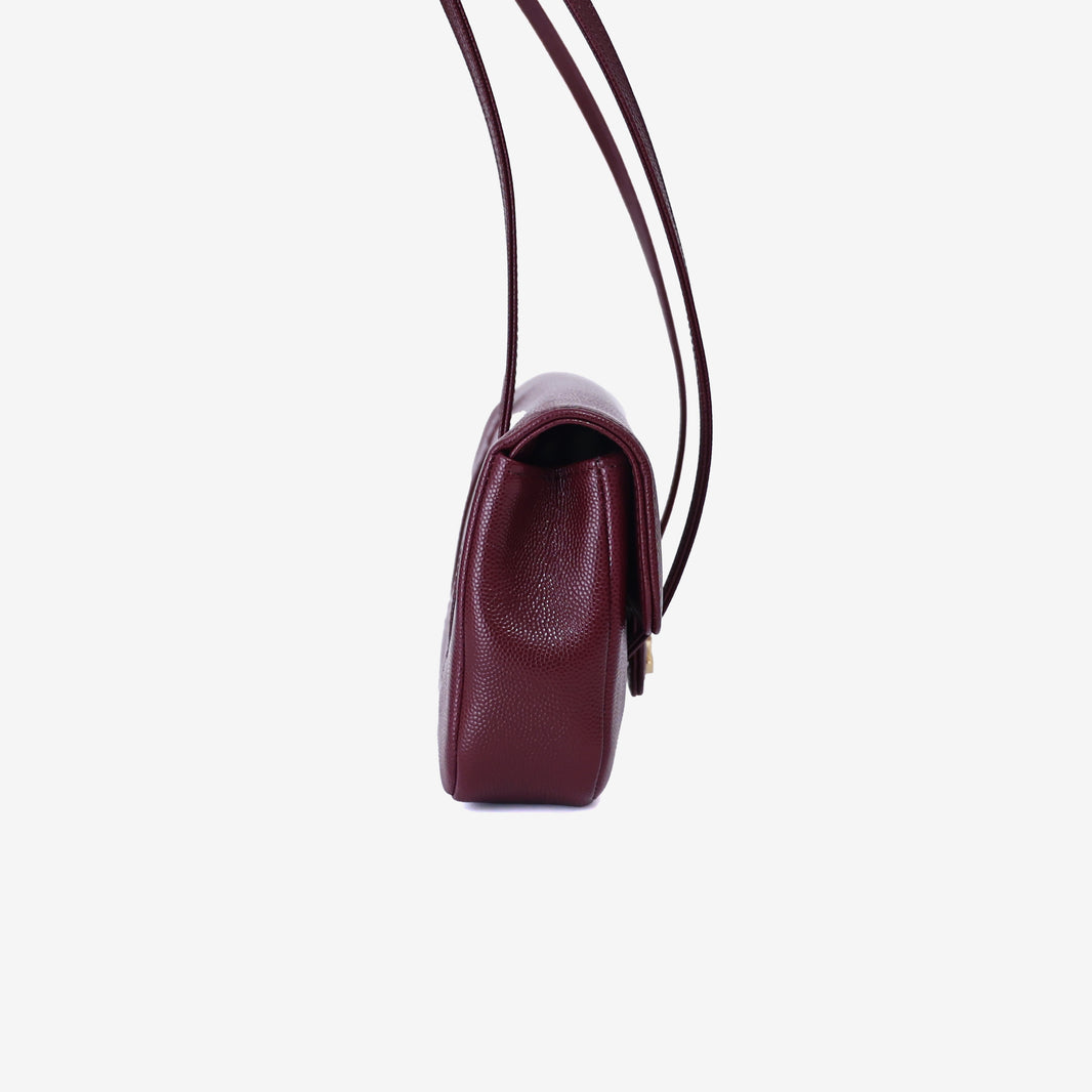 Chanel 26P Preppy Flap Mini in Dark Burgundy Calfskin Leather with Gold Hardware side view