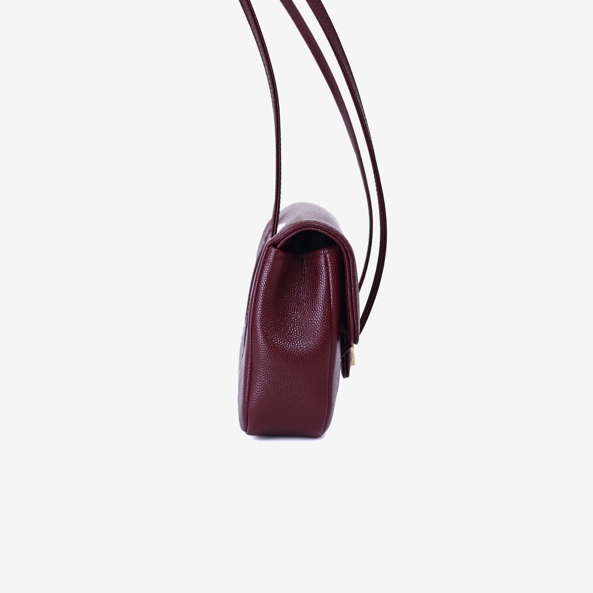 Chanel 26P Preppy Flap Mini in Dark Burgundy Calfskin Leather with Gold Hardware side view