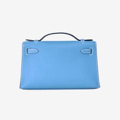 Hermès Kelly Pochette in Bleu Jean Swift Leather with Gold Hardware back view