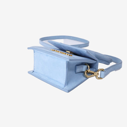 Jacquemus Le Chiquito Mini Bag in Light Blue Nubuck Leather with Gold Hardware