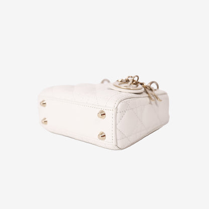 Christian Dior Mini Lady Dior Handbag in White Lambskin with Gold Hardware