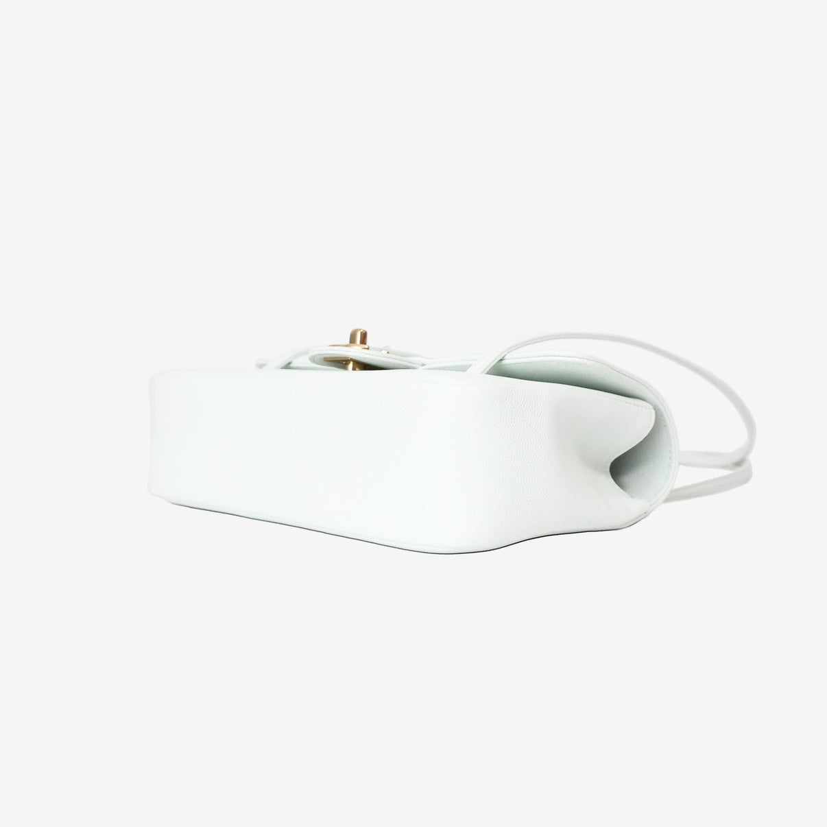 Chanel 26P Preppy Flap Small in White Calfskin Leather with Gold Hardware bottom side view