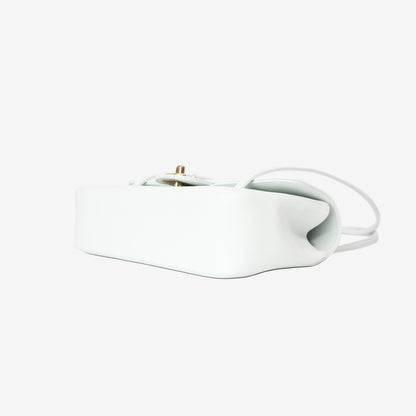 Chanel 26P Preppy Flap Small in White Calfskin Leather with Gold Hardware bottom side view