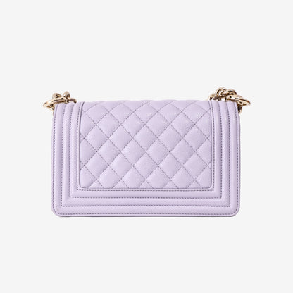 Chanel Small Boy Bag in Light Purple Caviar Leather with Gold Hardware
