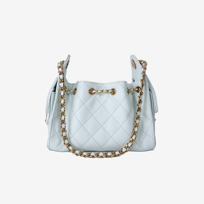 Chanel 25 Mini Hobo Bag 26A by Matthieu Blazy in Light Blue Calfskin Leather with Gold Hardware
