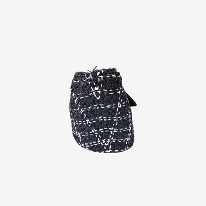 Chanel Raffia Effect Tote in Black/White Tweed Raffia Effect with Gold Hardware side view