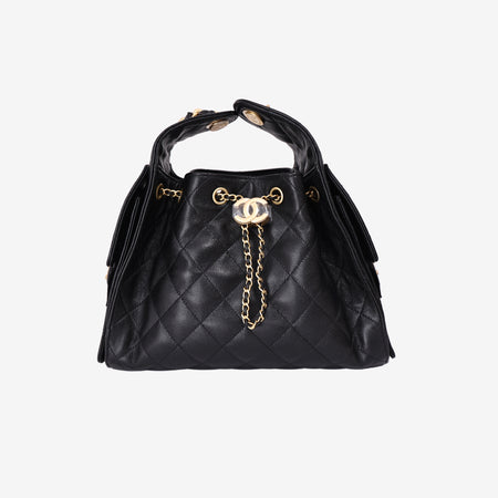 Chanel 25 Small in Black Caviar Leather with Gold Hardware front view