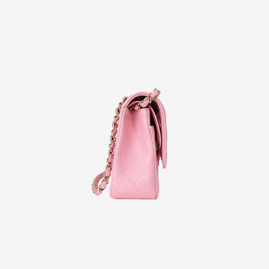 Chanel Classic Double Flap Medium in Barbie Pink Caviar Leather with Gold Hardware side view