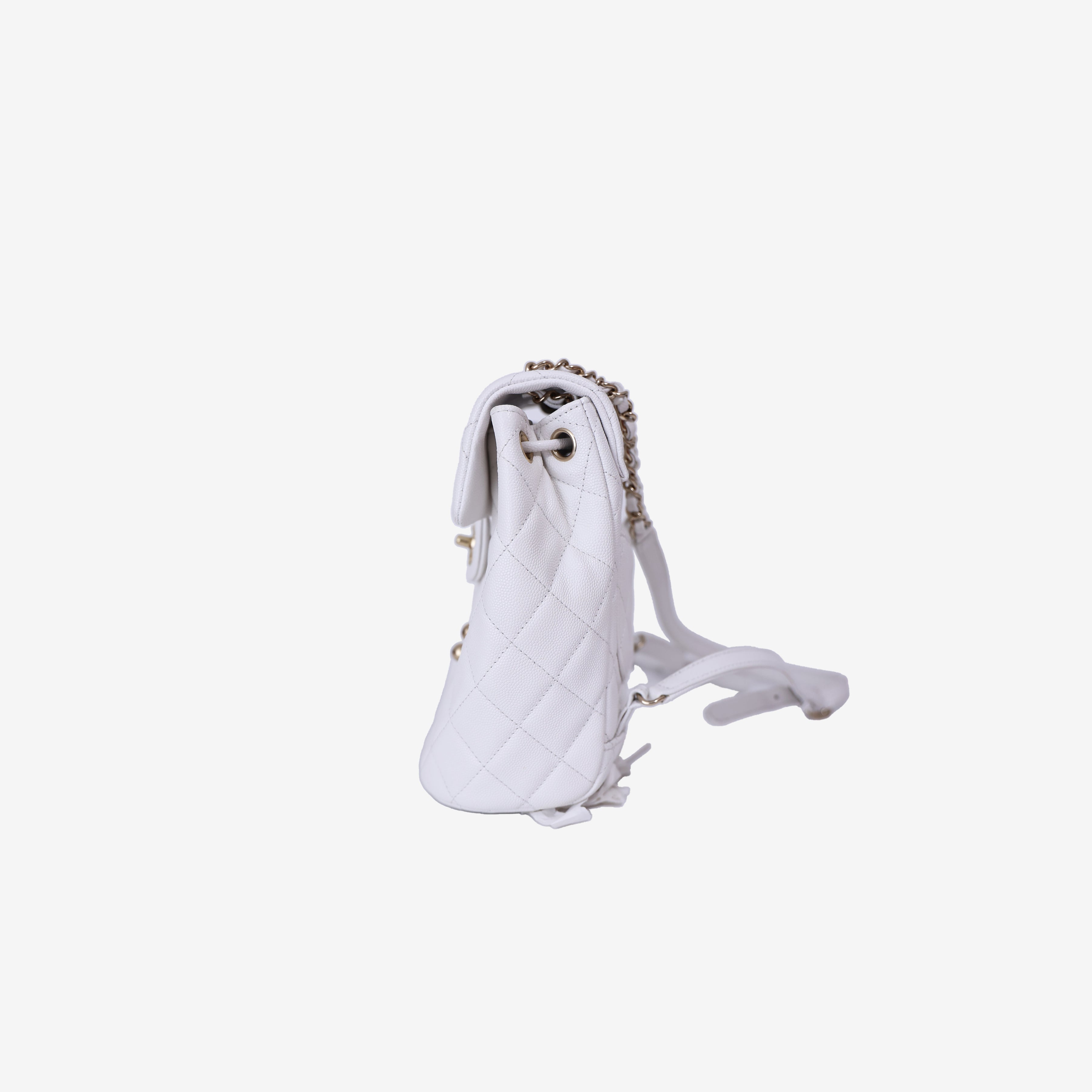 Chanel Urban Spirit Mini Backpack in White Caviar Leather with Silver Hardware side view