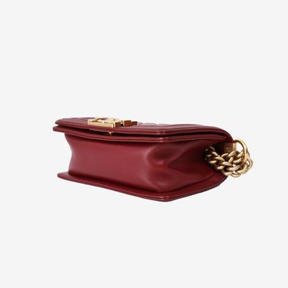 Chanel Small Boy Bag in Red Quilted Lambskin Leather with Gold Hardware