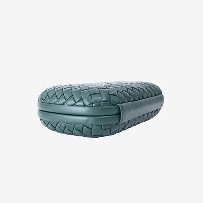 Bottega Veneta Knot Minaudière Clutch Bag in Emerald Green Lambskin Leather with Gold Hardware