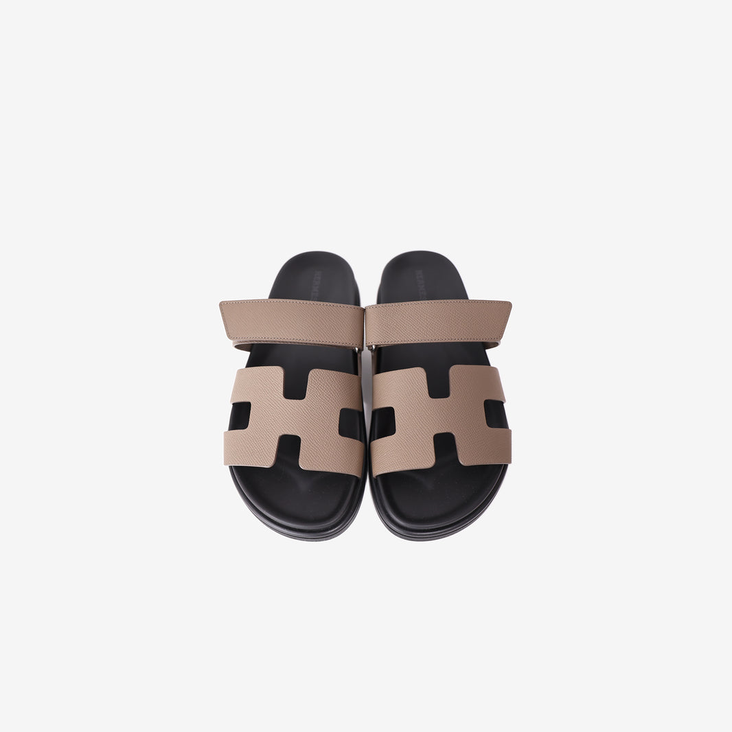Hermès Chypre Sandals in Etoupe Epsom Leather (Sizes Available)