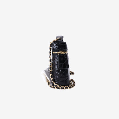 Chanel Trendy Handle Slim Vanity Pouch in Black Crocodile-Embossed Calfskin Leather with Gold Hardware