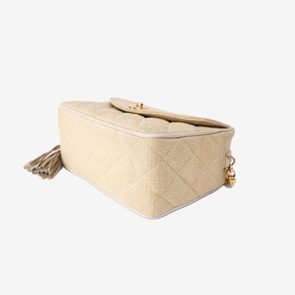 Chanel Classic Crossbody Bag in Beige Quilted Canvas with Gold Hardware