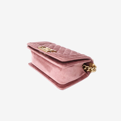 Chanel Small Boy Bag in Pink Velvet with Gold Hardware