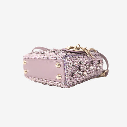 Dior Lady Dior Micro in Purple Satin with Embroidery Faux Detailing