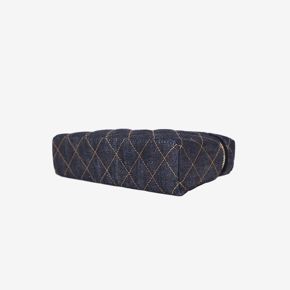 Chanel Classic Vanity with Chain in Dark Blue Denim with Gold Hardware bottom side view