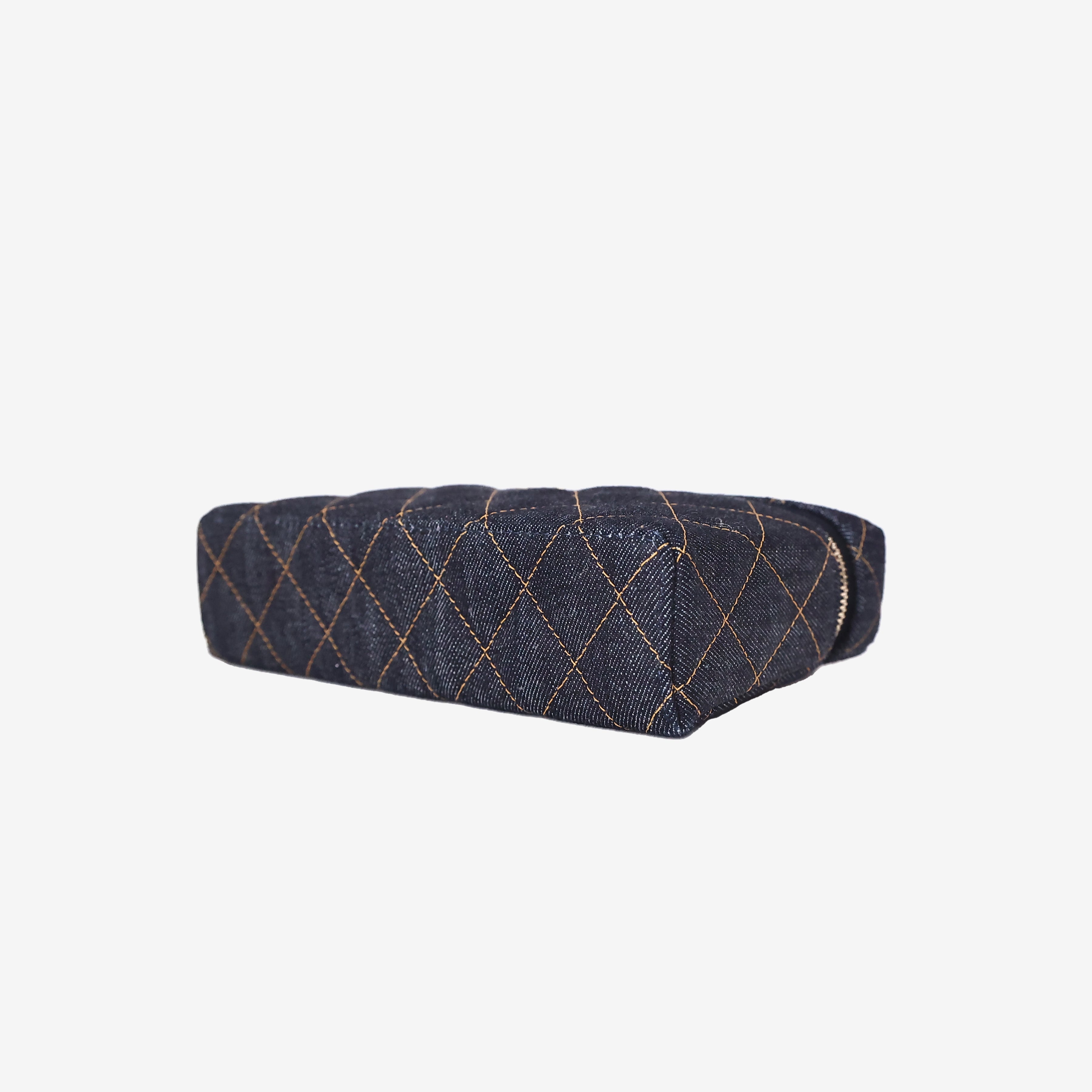 Chanel Classic Vanity with Chain in Dark Blue Denim with Gold Hardware bottom side view