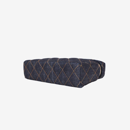 Chanel Classic Vanity with Chain in Dark Blue Denim with Gold Hardware bottom side view