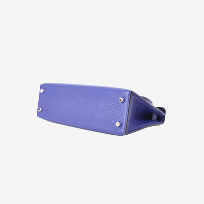 Hermès Mini Kelly 20 in Bleu Électrique Epsom Leather with Palladium Hardware bottom side view