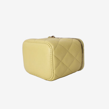 Chanel Mini Vanity Case in Yellow Quilted Caviar Leather with Gold Hardware