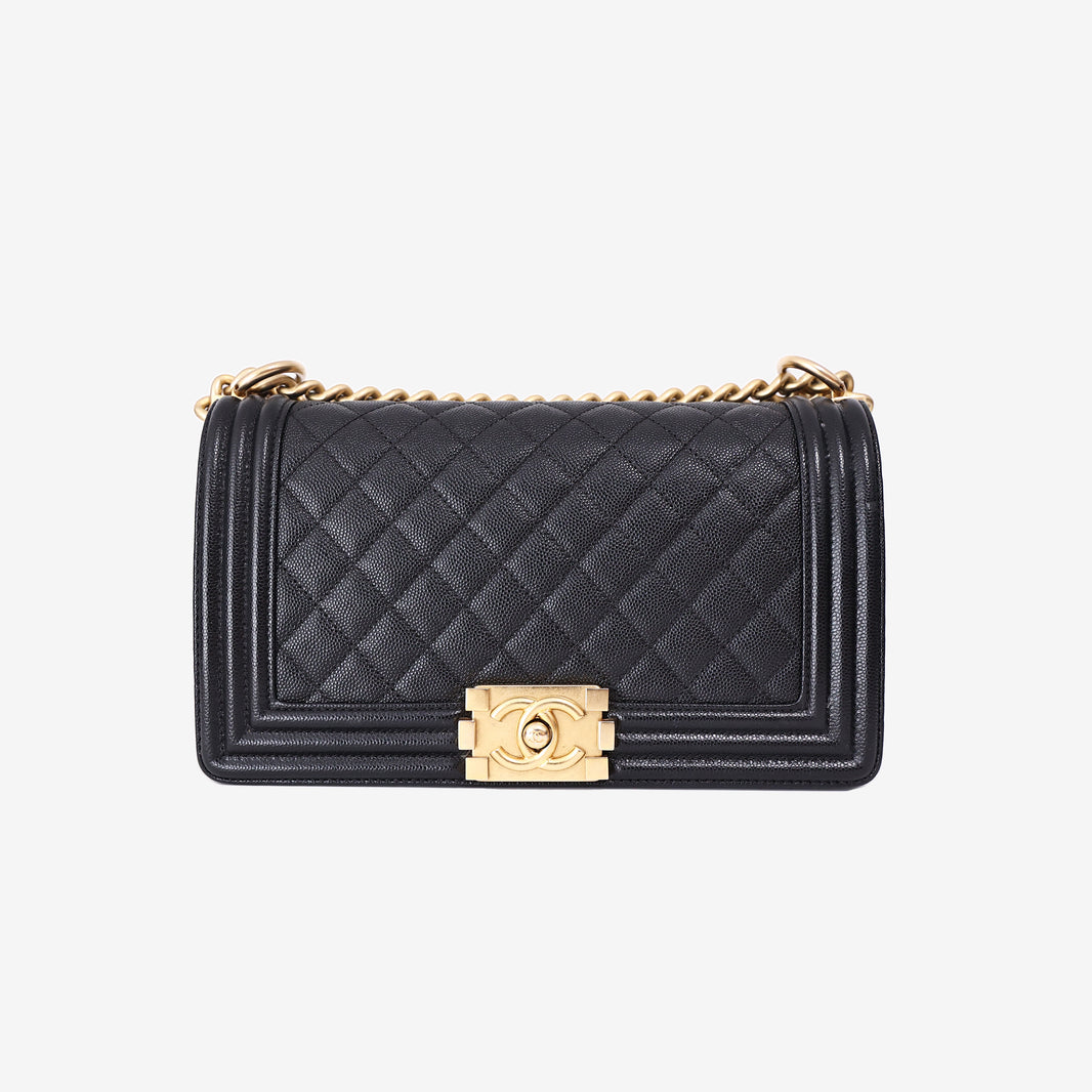 Chanel Medium Boy Bag in Black Caviar Leather with Gold Hardware