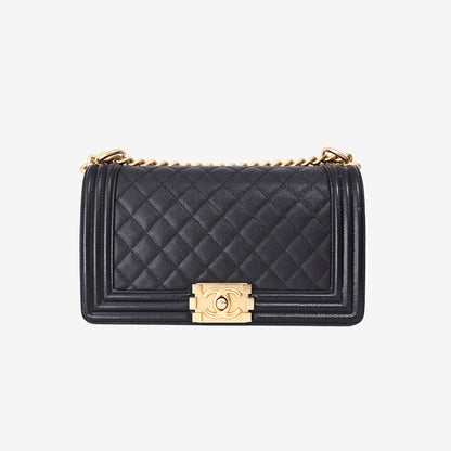 Chanel Medium Boy Bag in Black Caviar Leather with Gold Hardware
