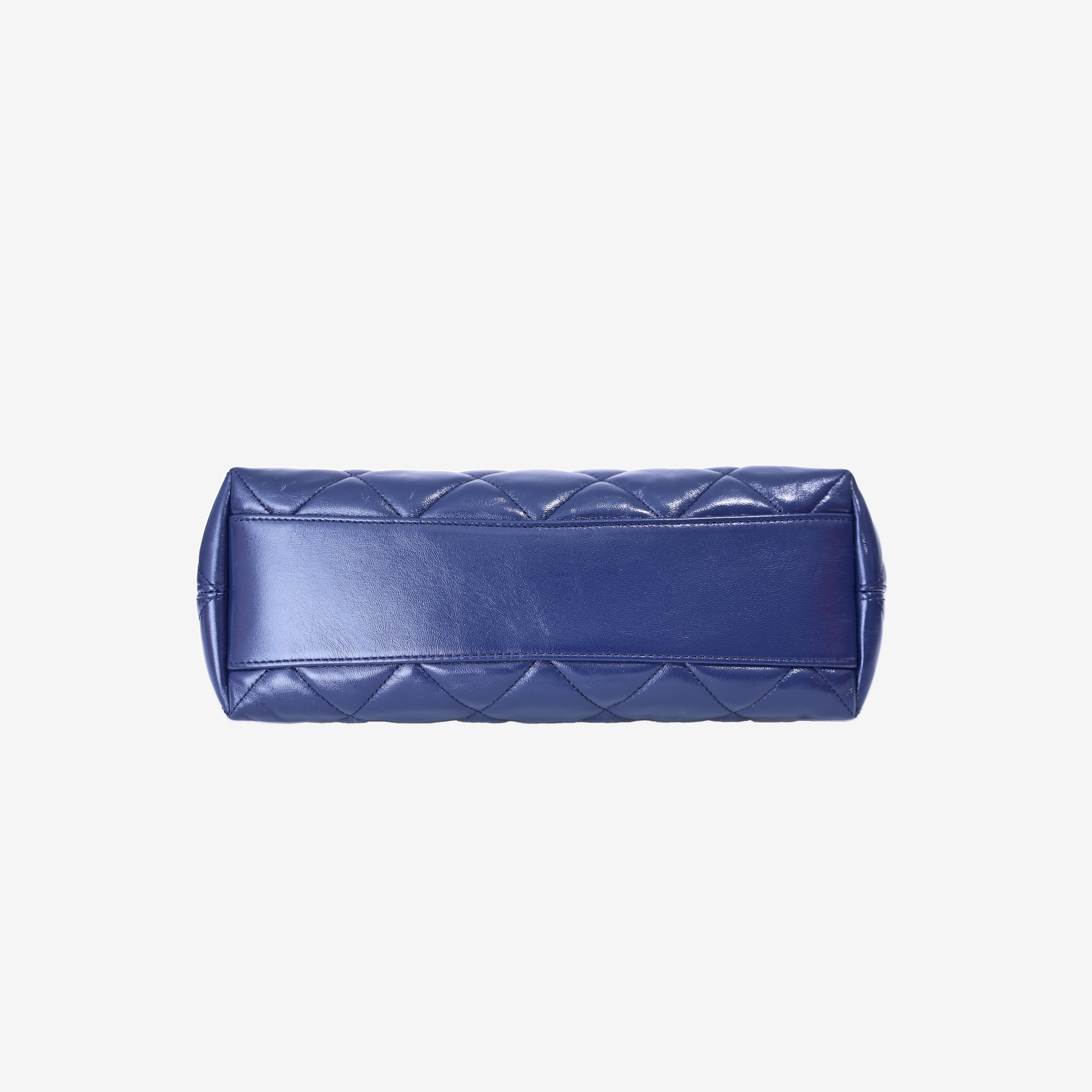 Chanel Wild Stitch Hobo Bag in Blue Shiny Lambskin Leather with Gold Hardware bottom view