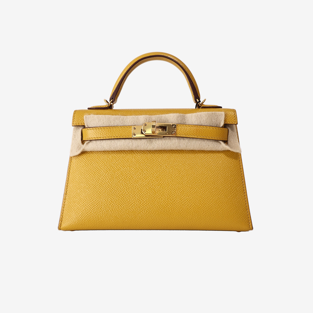 Hermès Mini Kelly 20 in Jaune Ambre Epsom Leather with Gold-Plated Hardware