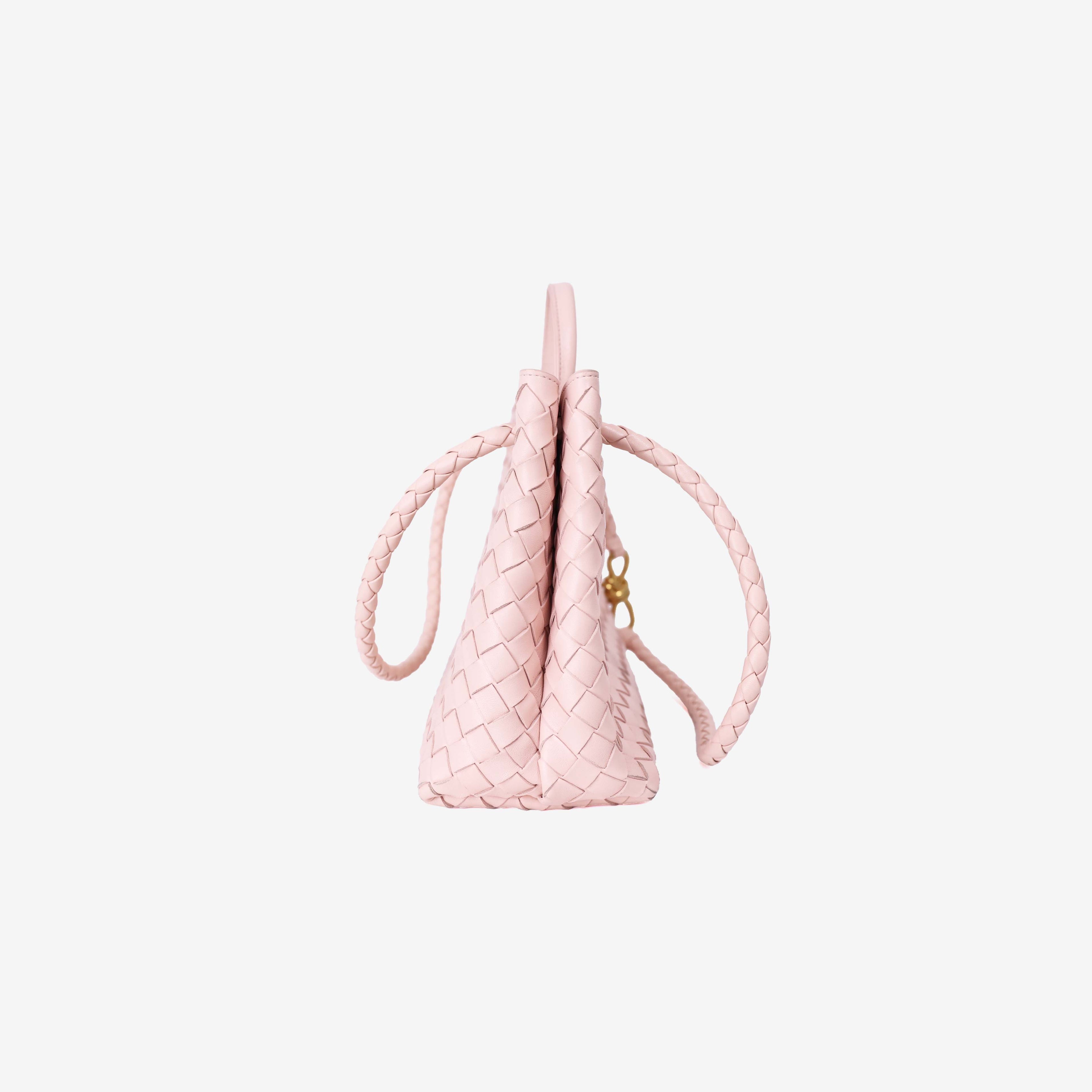 Bottega Veneta Medium Andiamo Bag in Light Pink Leather with Gold Hardware side view