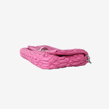 Miu Miu Crystal Shoulder Clutch Bag in Fuchsia Pink Nappa Lambskin with Silver Hardware